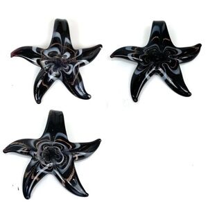 Three Glass Starfish Black Gold and White Necklace Pendant